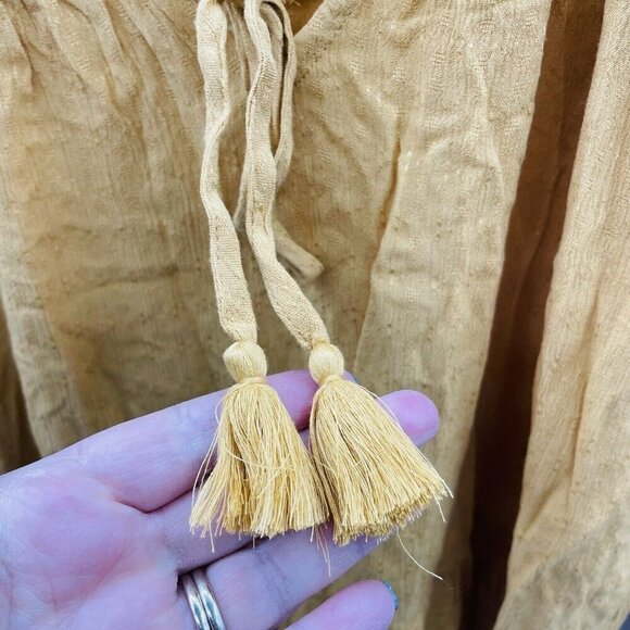 American Eagle Womens Size XS 3/4 Sleeve Boho Peasant Woven Blouse in Gold 2417 - Picture 3 of 6